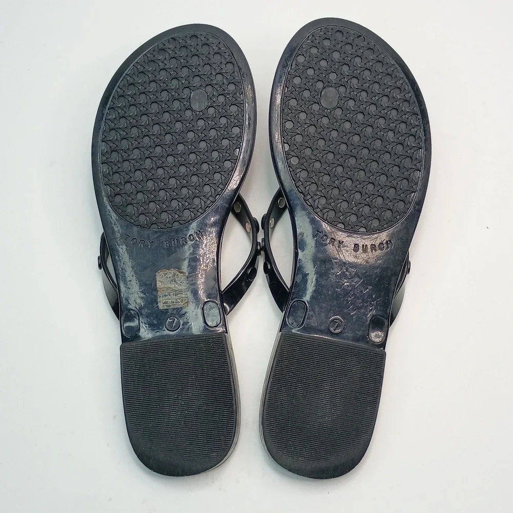 Tory Burch Jelly Studded Flip Flop Women Size 7 Black PVC Thong Sandal